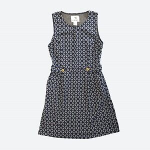 Anthropologie Tabitha Geometric Dress 8 Navy Blue Retro 60s Preppy Sleeveless